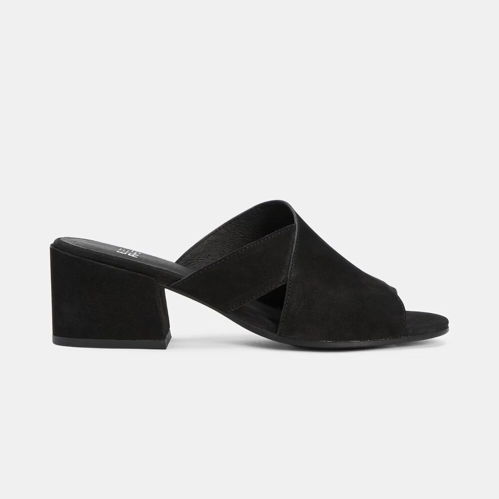Eileen Fisher Women's 8 Black Haven Tumbled Newbeck Slide Classic Block Heel